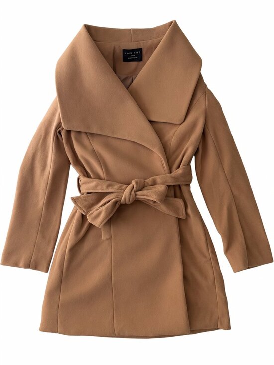 Love Tree Jackets & Blazers - Love Tree Camel Belted Waterfall Coat Women's Small NWT